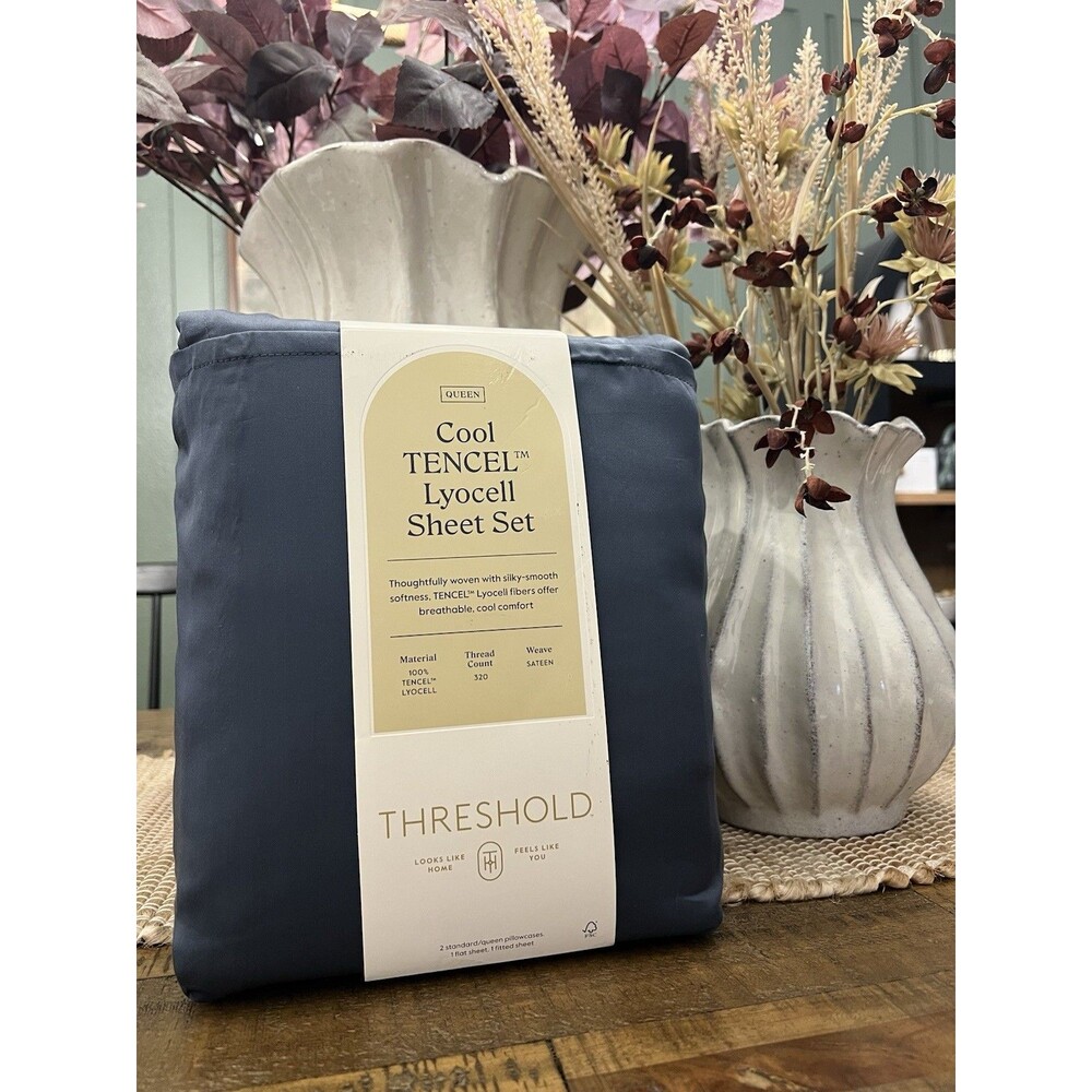 Queen 320 Thread Count Cool TENCEL Lyocell Sheet Set Graphite - Threshold: NWOT